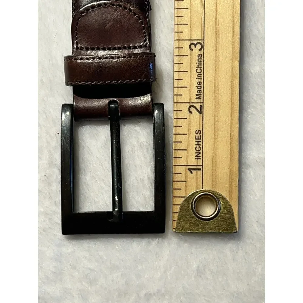 Mezlan Spain 38 Mens Leather Dress Belt Dark Brown Belt Gunmetal Tone Buckle - Picture 5 of 14